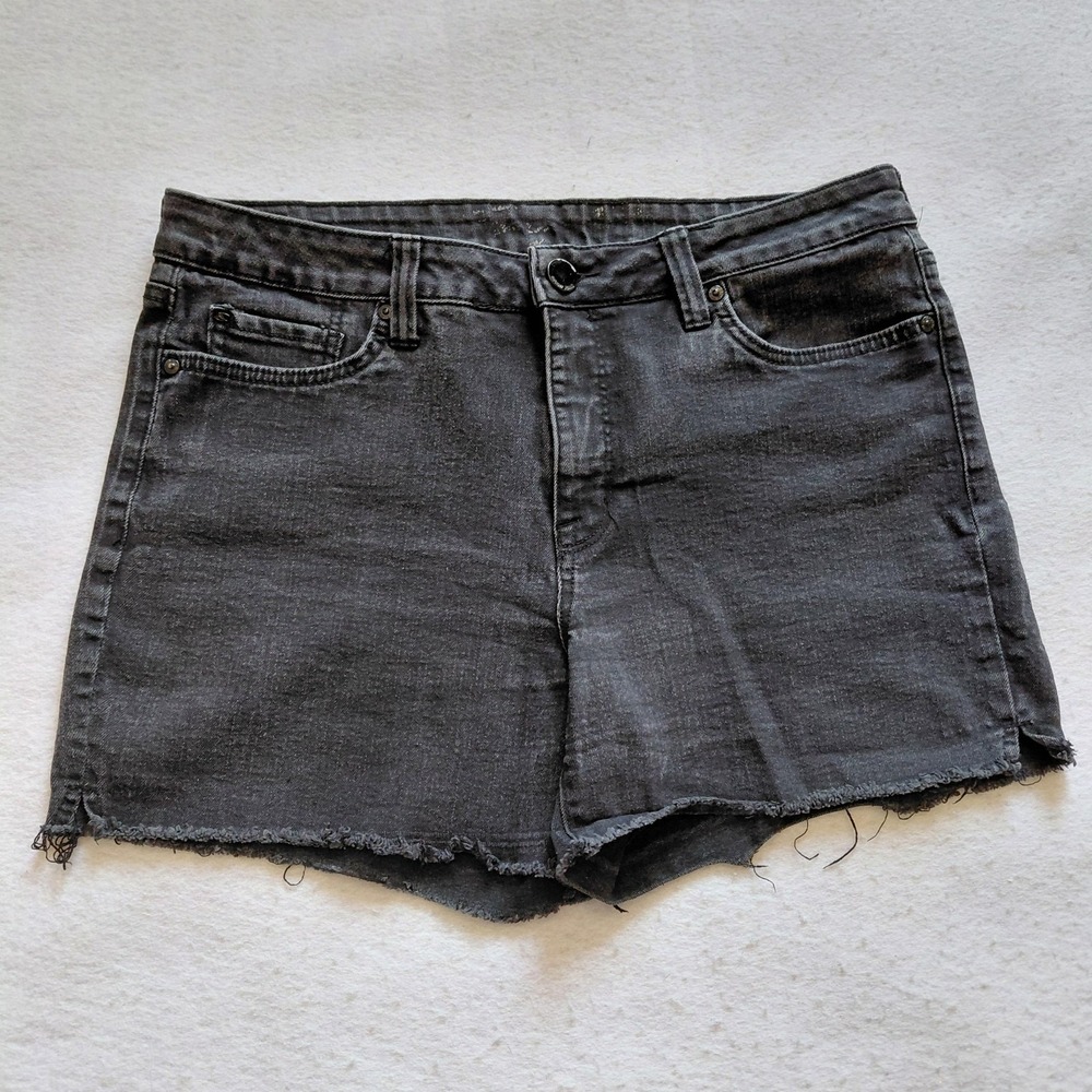 Seven7 Denim Shorts Womens 12 Black Cut Off Raw Hem Stretch Casual Festival Y2K